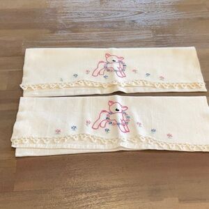 Cream Kids Hand Towels with Embroidered Animal Design